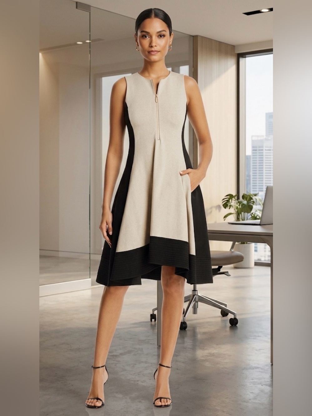 NEVERWORN Donna Karen Colorblock Cocktail Dress XS